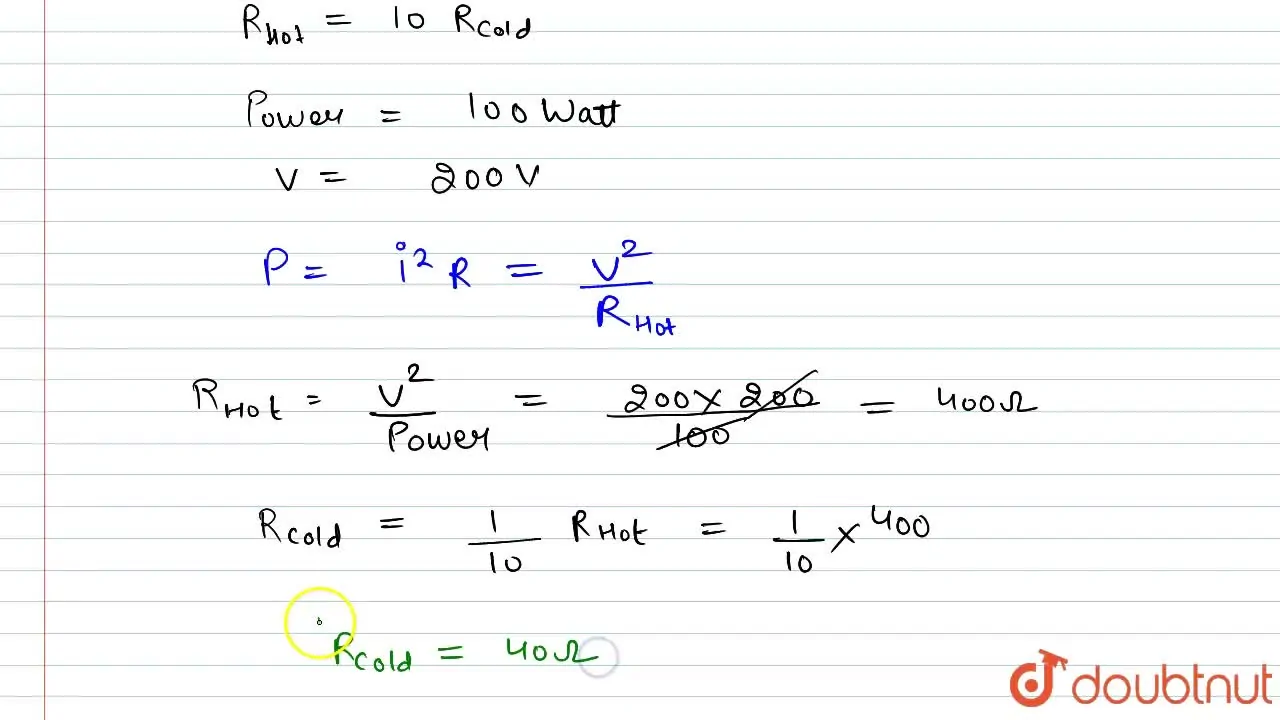 The resistance of tungsten filament is about 10 times the cold resista