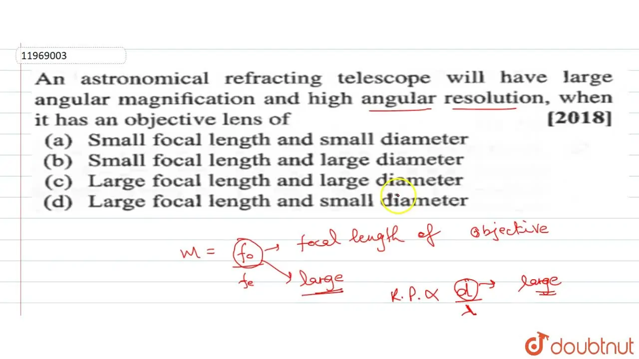 An astronomical refracting telescope will have large angular magnific