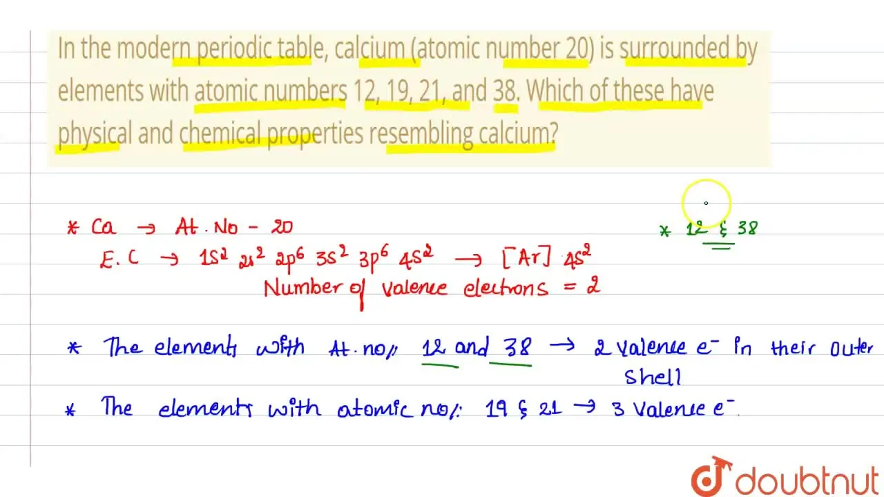 [Kannada] In the modern periodic table, calcium (atomic number 20) is