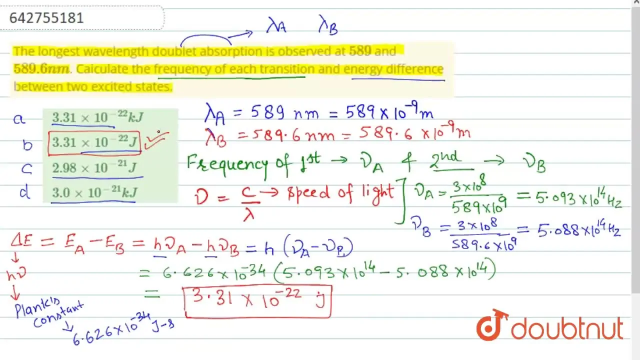 The longest wavelenght doublet absorption transition is observed at 58
