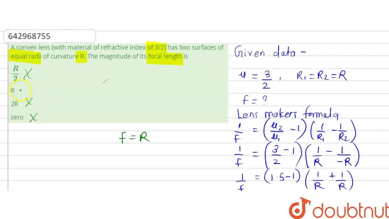 [Marathi] A convex lens (with material of refractive index of 3/2) has