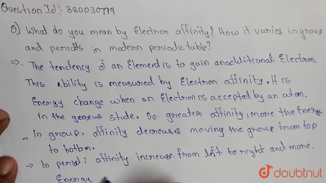 [Kannada] What do you mean by Electron affinity ? How it varies in gro
