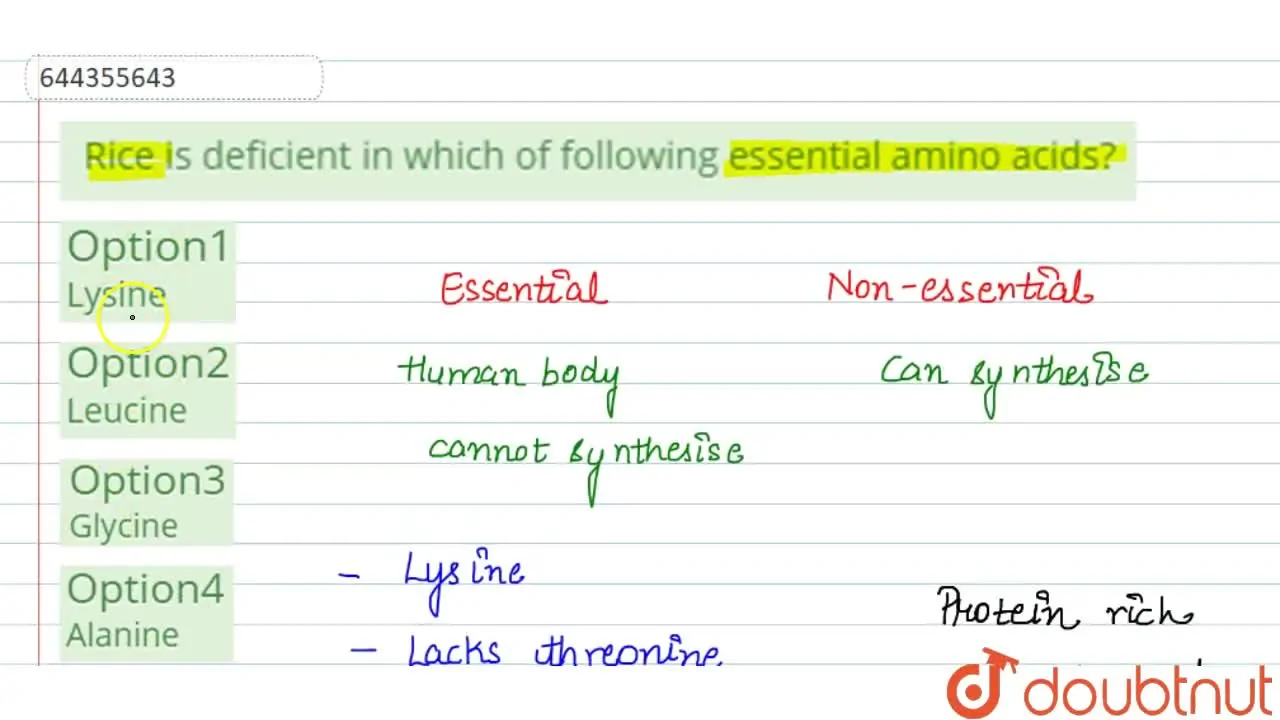 Rice is deficient in which of following essential amino acids?