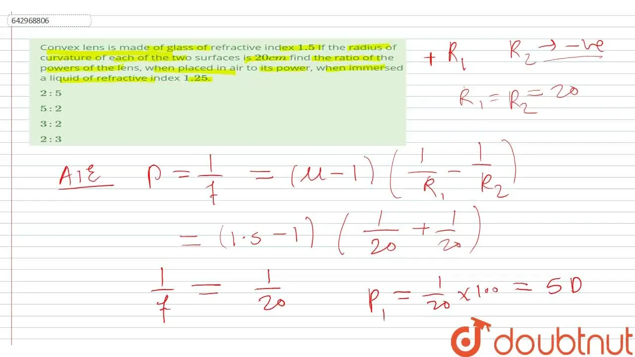 [Marathi] Convex lens is made of glass of refractive index 1.5 If the