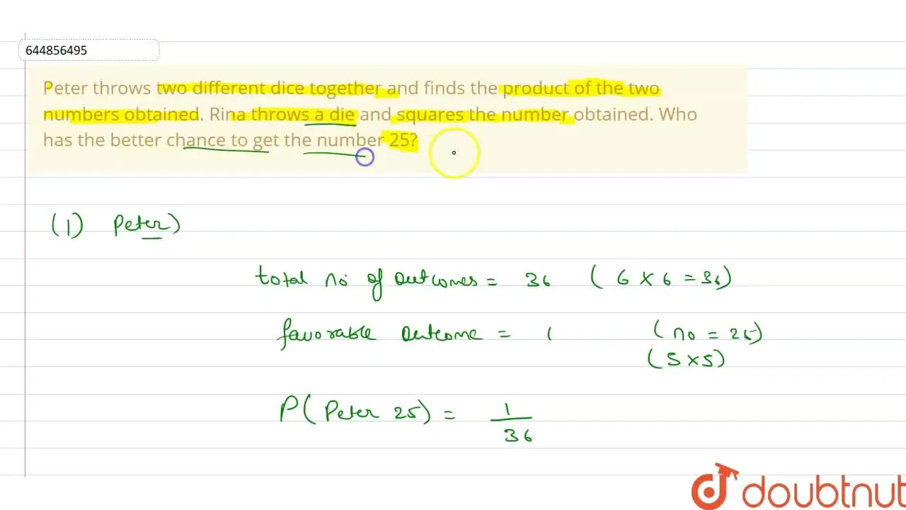 [Gujrati] Peter throws two different dice together and finds the produ