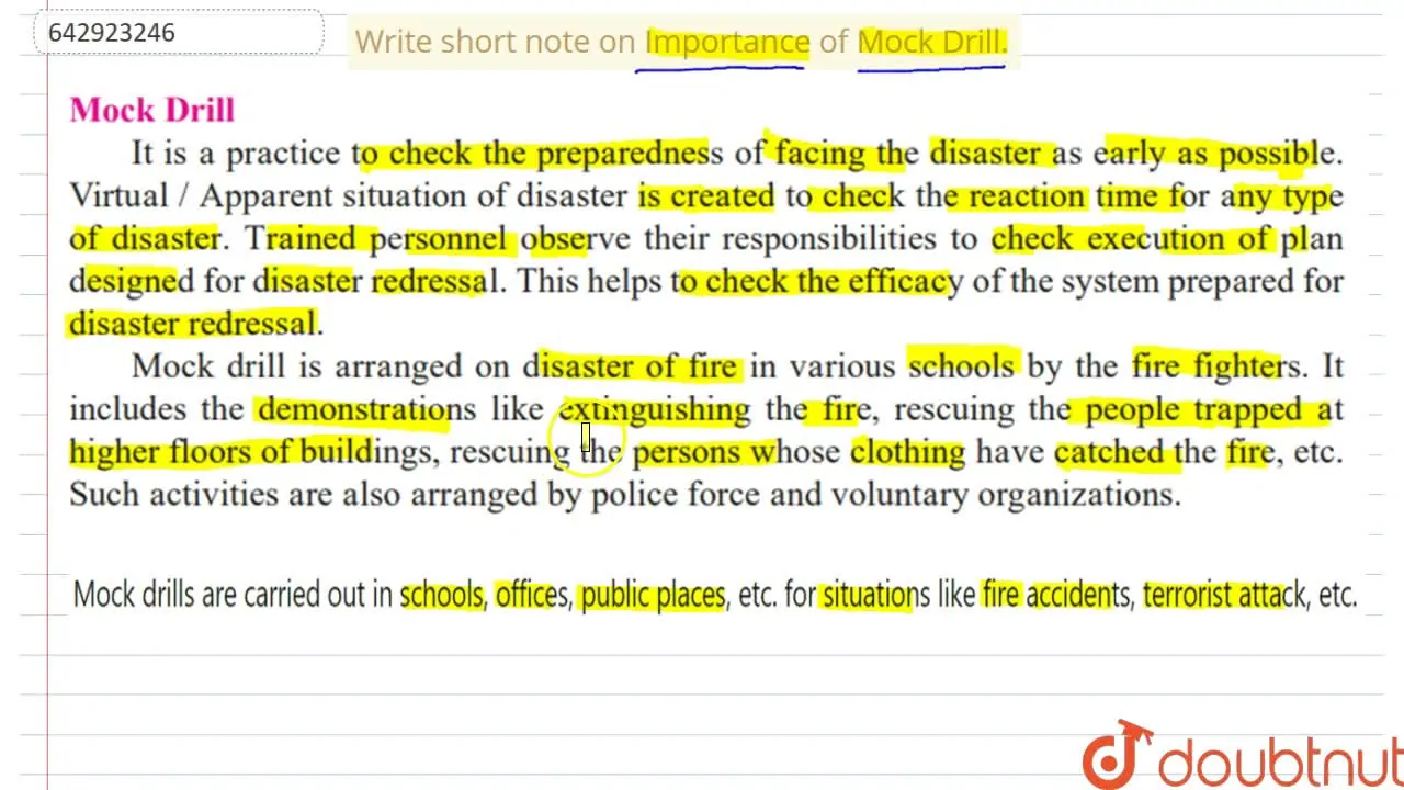 [Marathi] Write short note on Importance of Mock Drill.