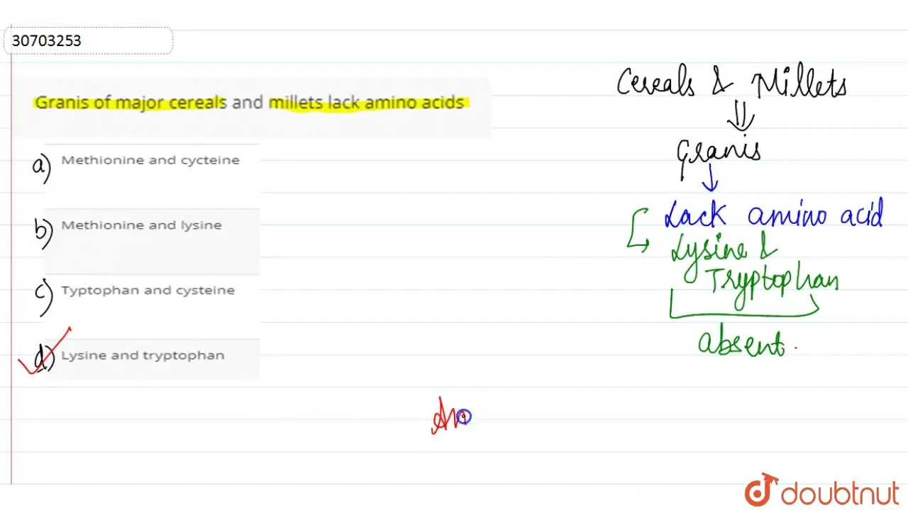 Granis of major cereals and millets lack amino acids