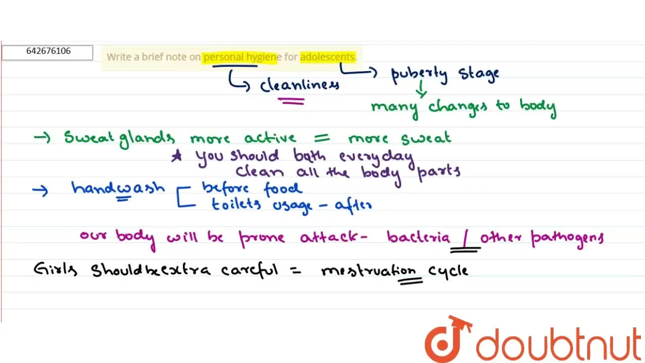 [Kannada Solution] Write a brief note on personal hygiene for adolesce