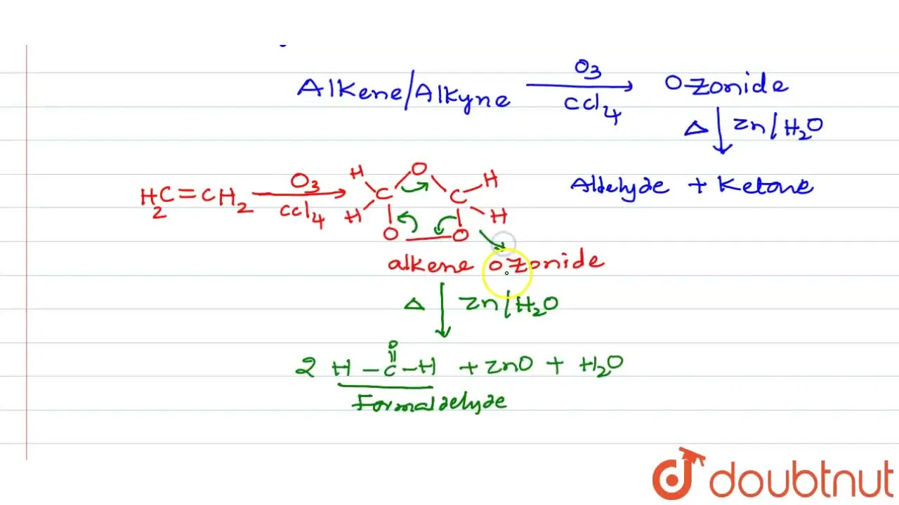 Telugu What is ozonolysis Write equation for the ozonolysis of ethy