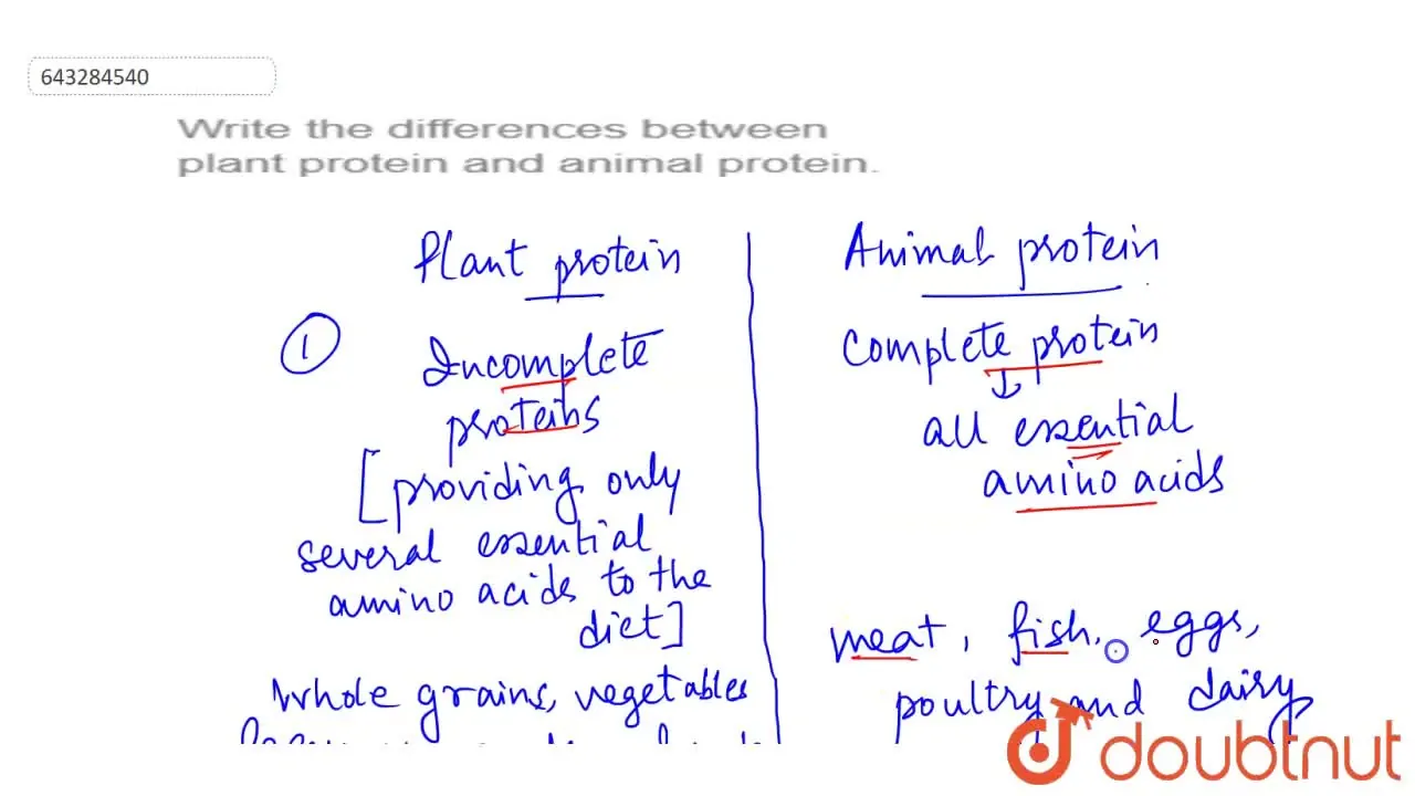 [Bengali Solution] Write the differences between plant protein and ani