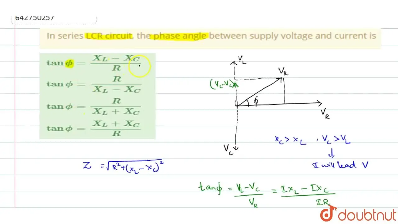 [Malayalam] In series LCR circuit, the phase angle between supply volt