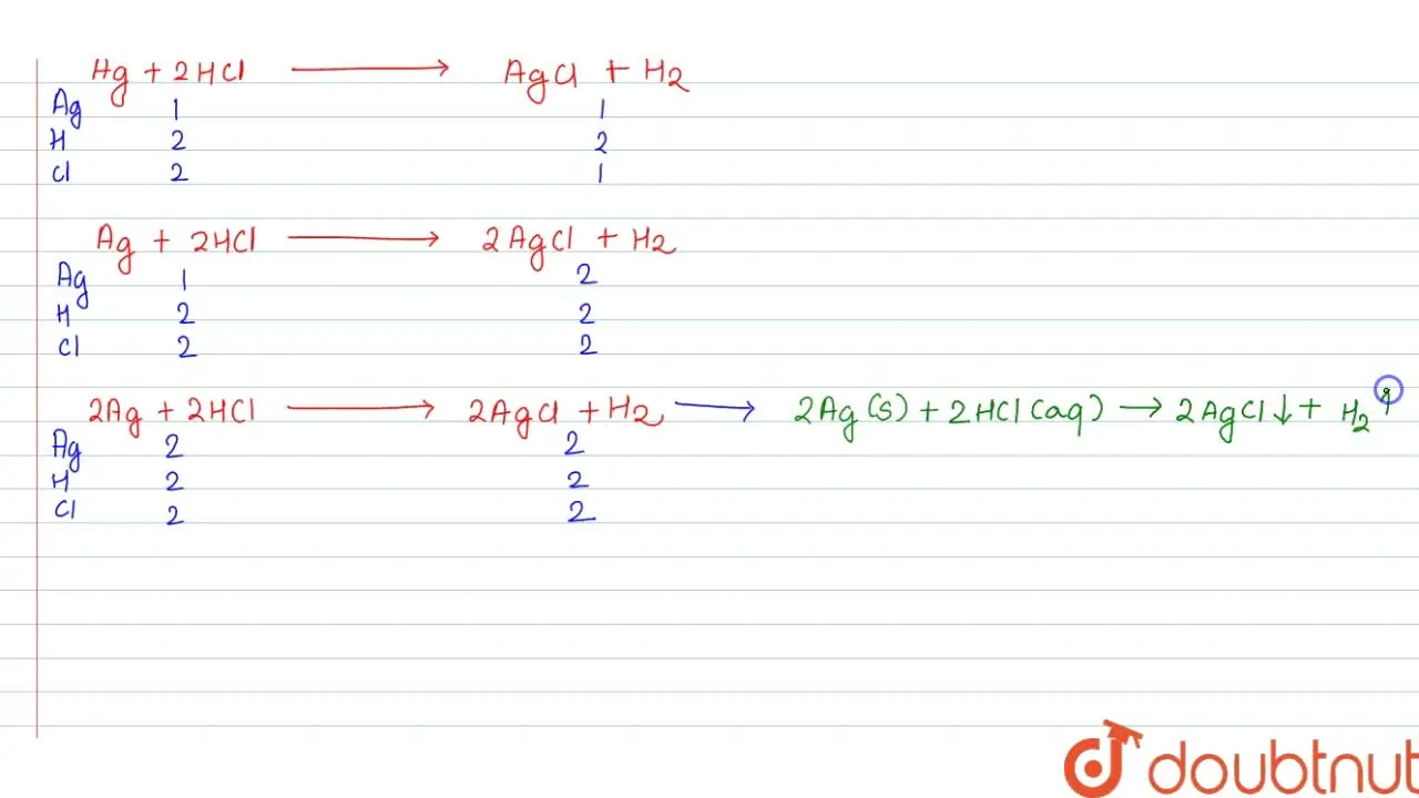 [Marathi] Balance the following equation stepwise. Ag((s))+HCl((aq)