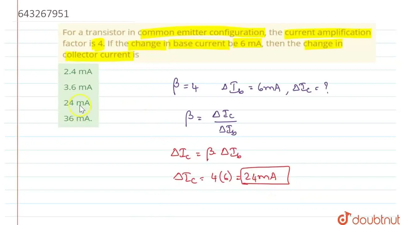 [Kannada] For a transistor in common emitter configuration, the curren