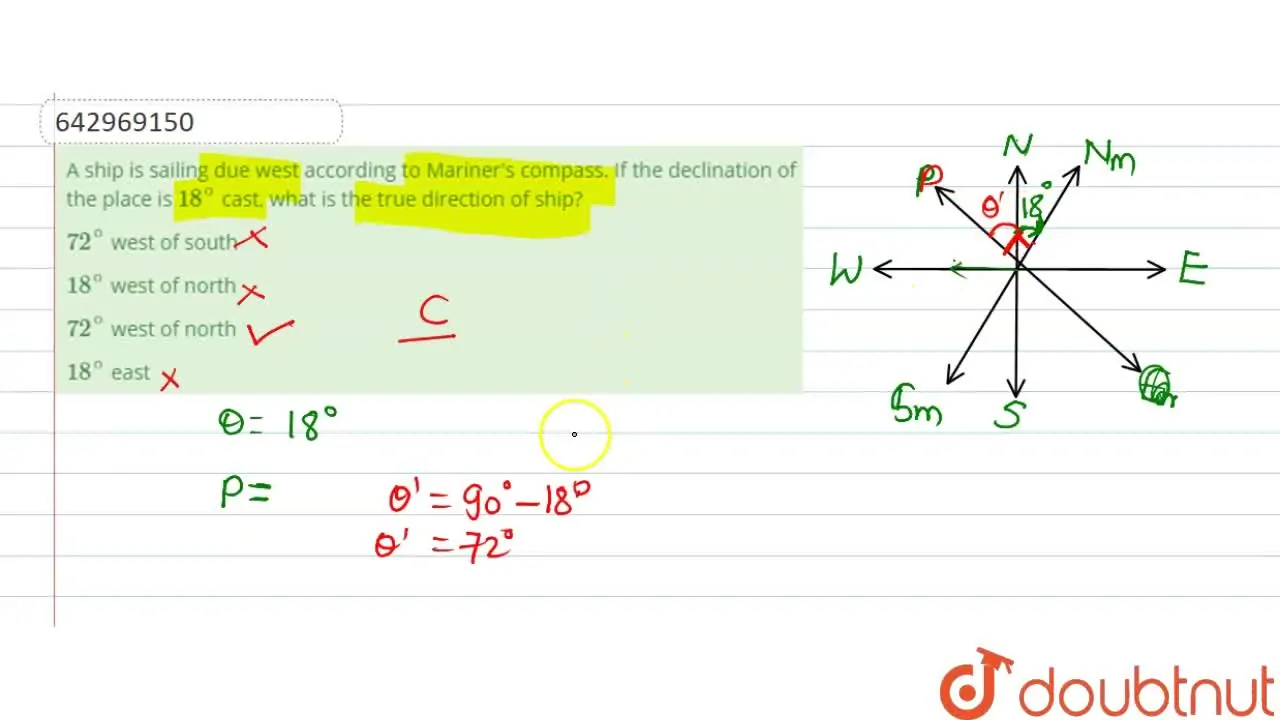 [Marathi] A ship is sailing due west according to Mariner's compass. I