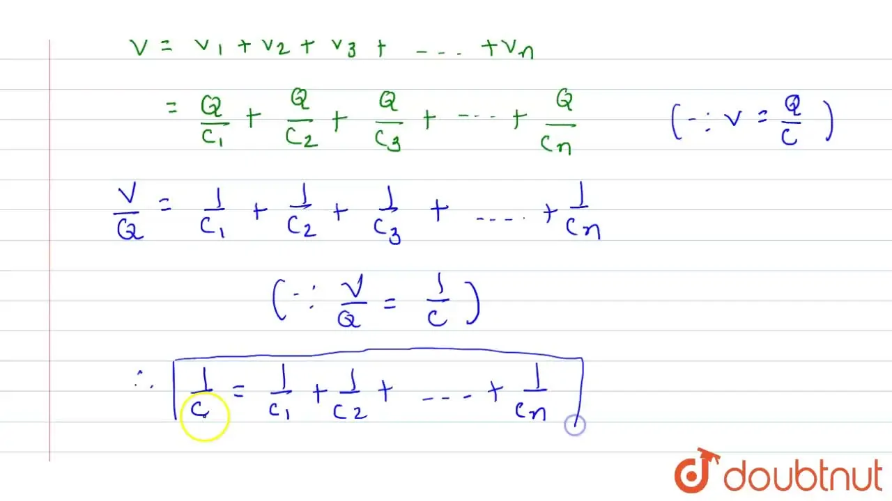 [Gujrati] Obtain the formula for the effective capacitance of the seri