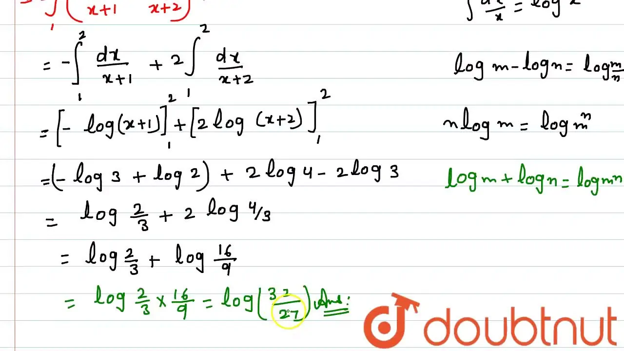 [Punjabi] Evaluate the following integral :int1^2 (xdx)/((x+1)(x+2))