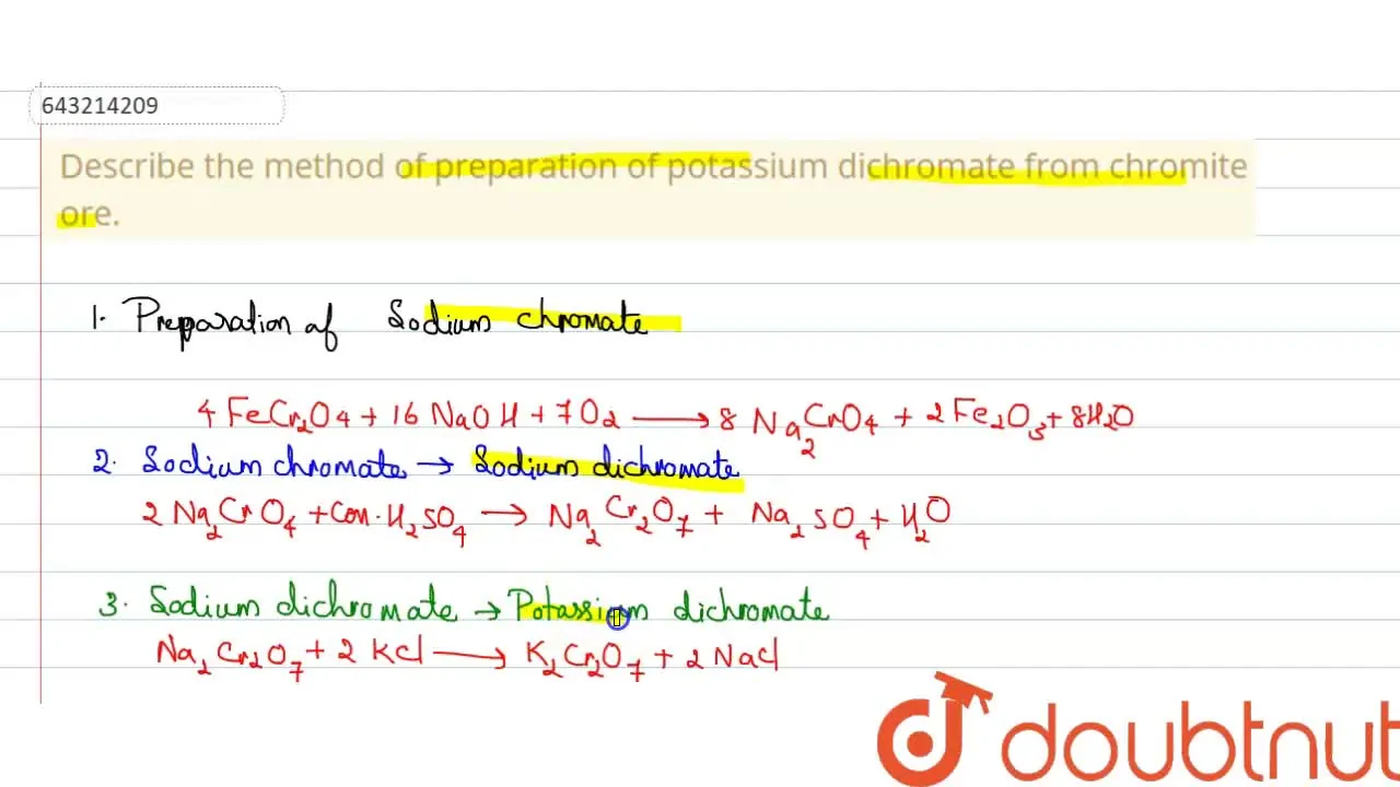 Malayalam Describe The Method Of Preparation Of Potassium Dichromate