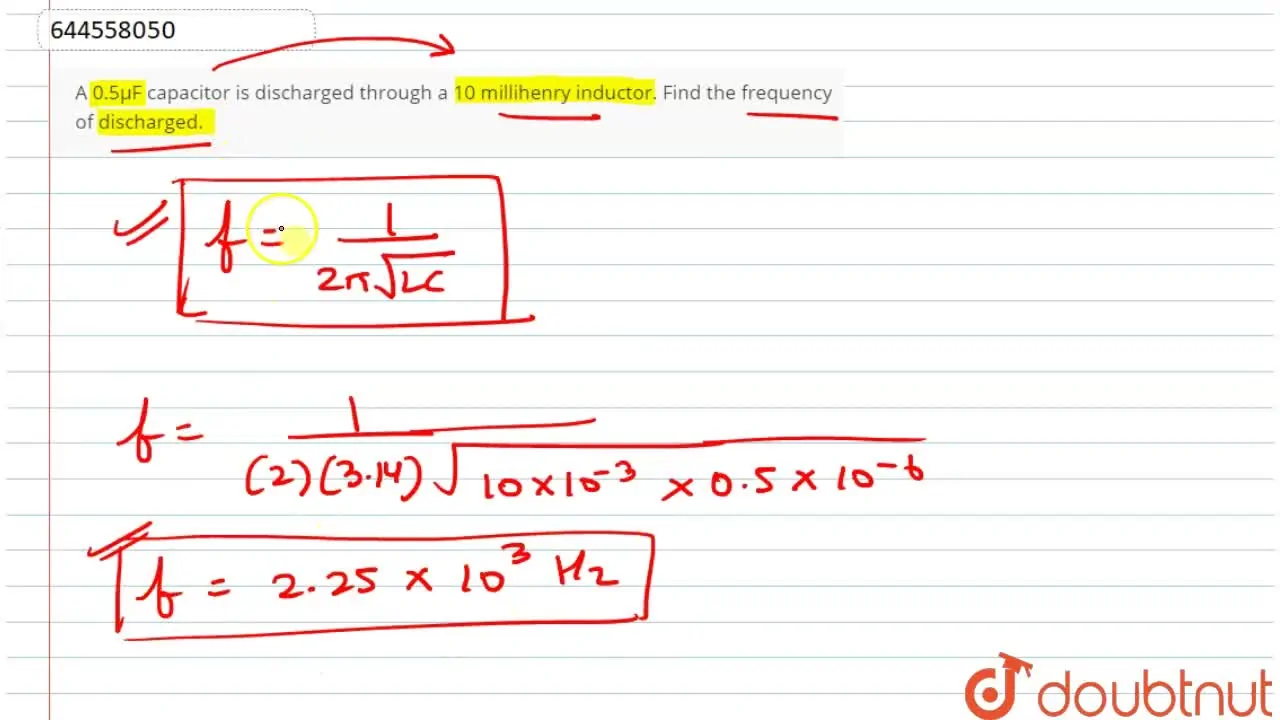 A 0.5μF capacitor is discharged through a 10 millihenry inductor. Find