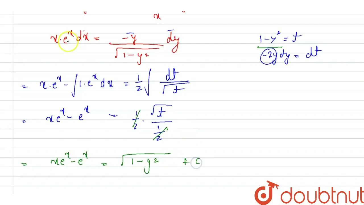 Solve: e^xsqrt(1-y^2)dx+y/x dy=0