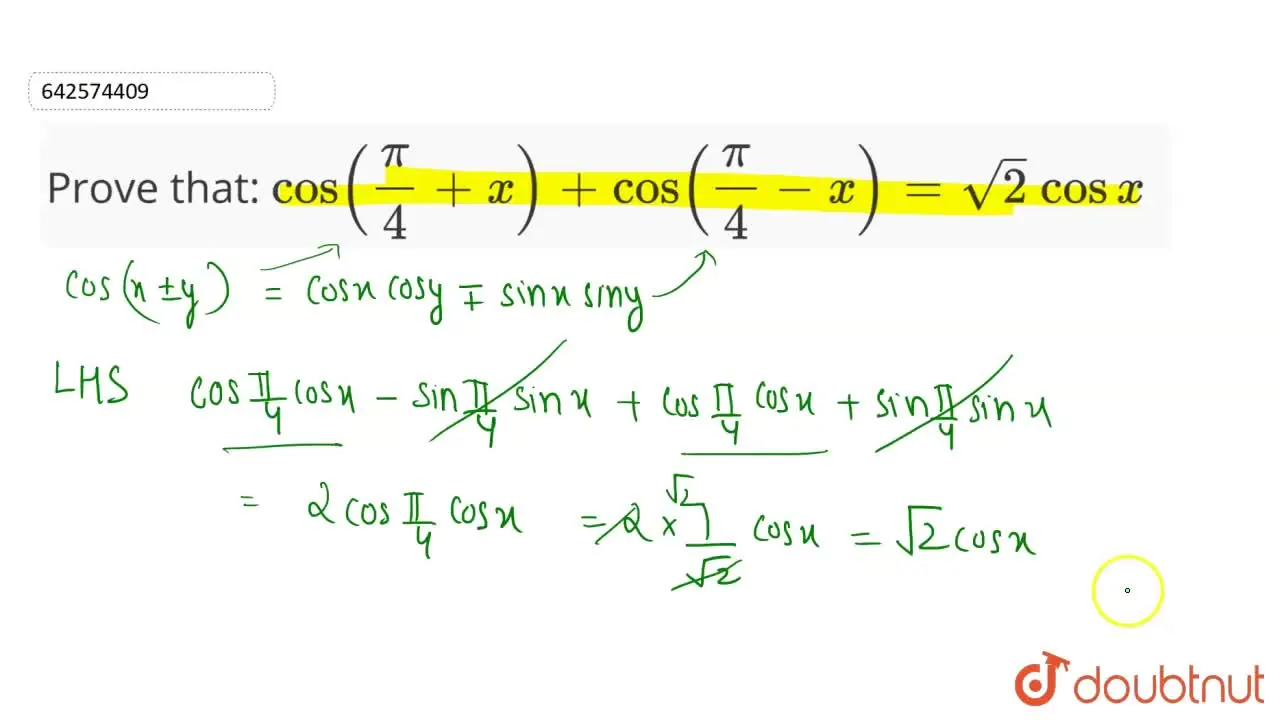 Prove That Cospi4xcospi4 Xsqrt2 Cos X 