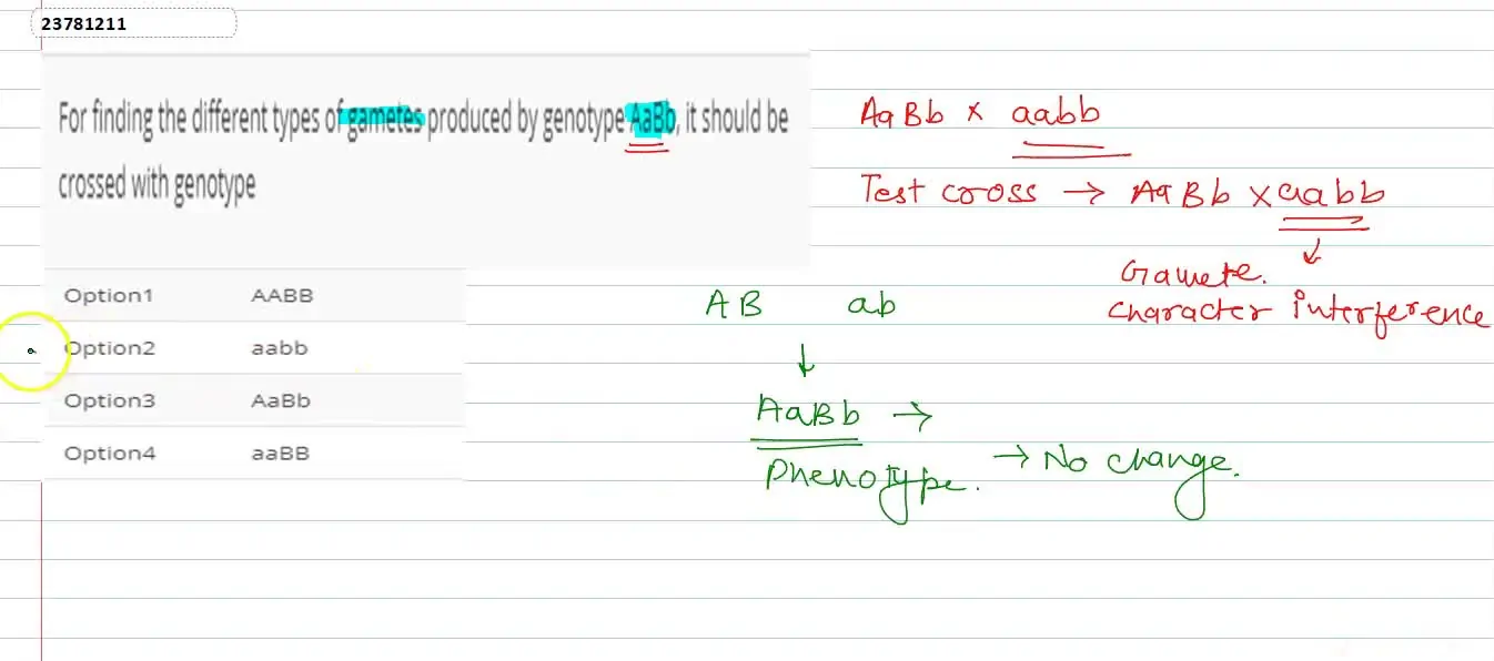 For finding the different types of gametes produced by genotype AaBb,