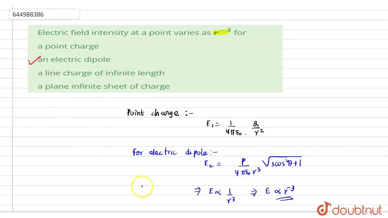 [Odia] Electric field intensity at a point varies as r^(3) for