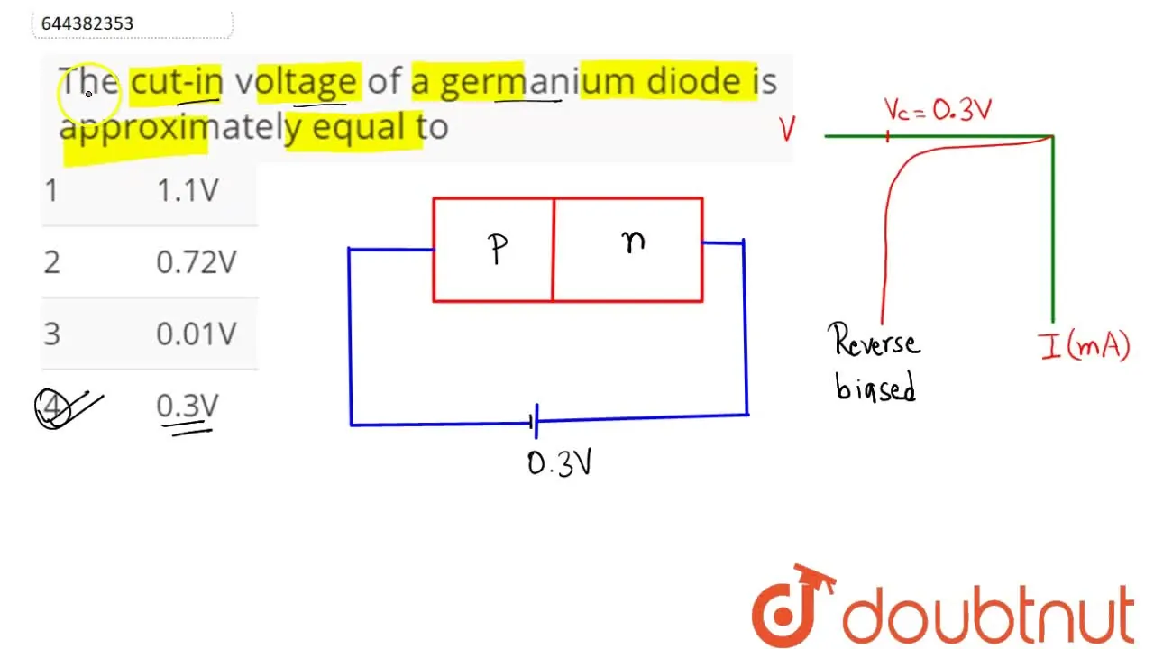 The cutin voltage of a germanium diode is approximately equal to
