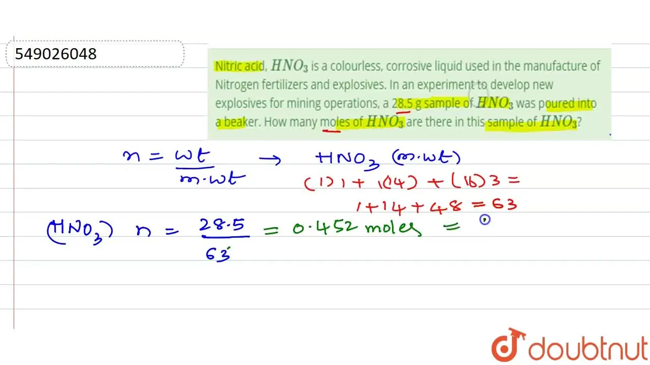 [Telugu] Nitric acid, HNO3 is a colourless, corrosive liquid used in t