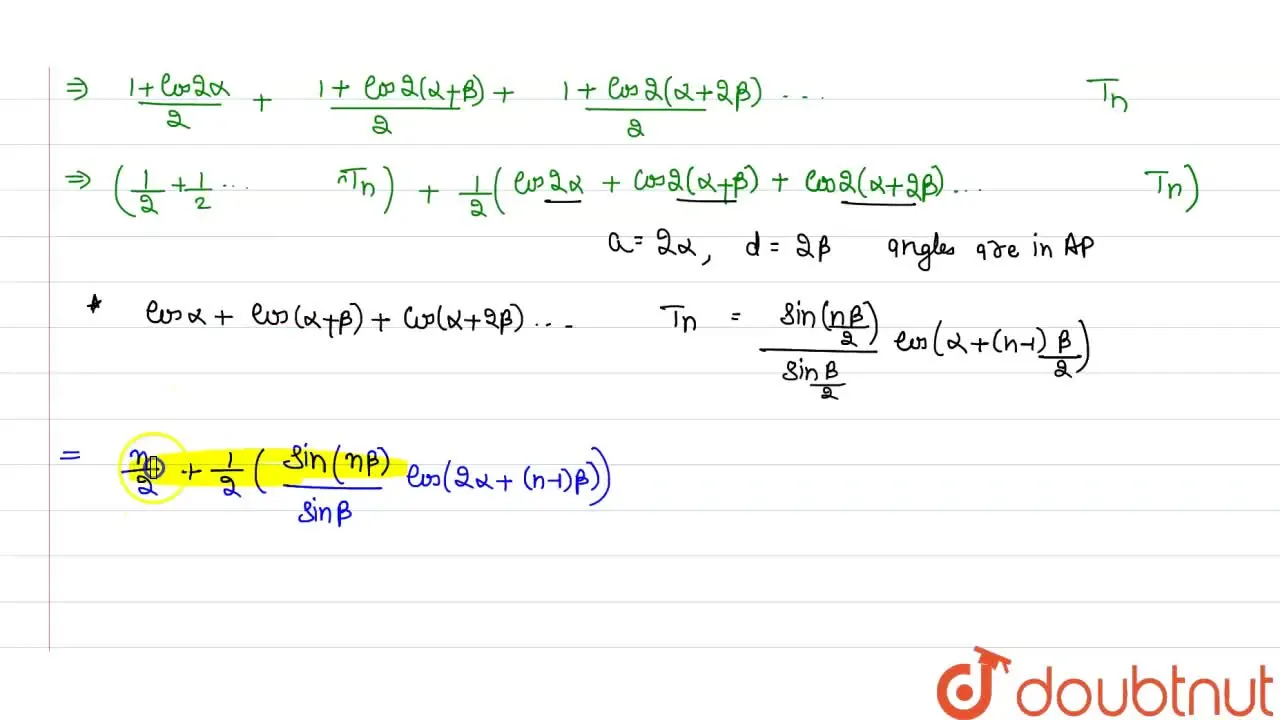 Find the sum to n terms o the series cos^2 alpha+cos^2(alpha+beta)+cos