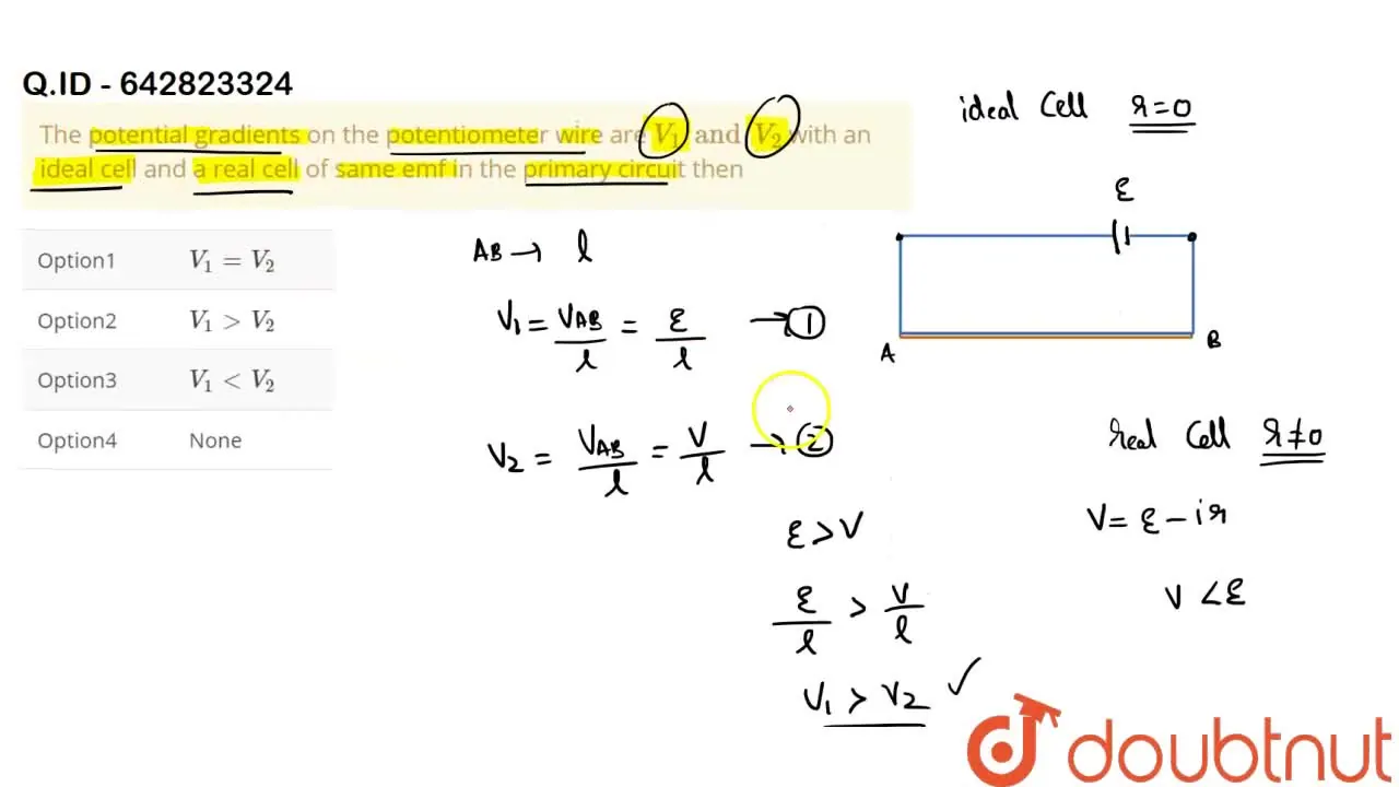 [Telugu] The potential gradients on the potentiometer wire are V(1) an