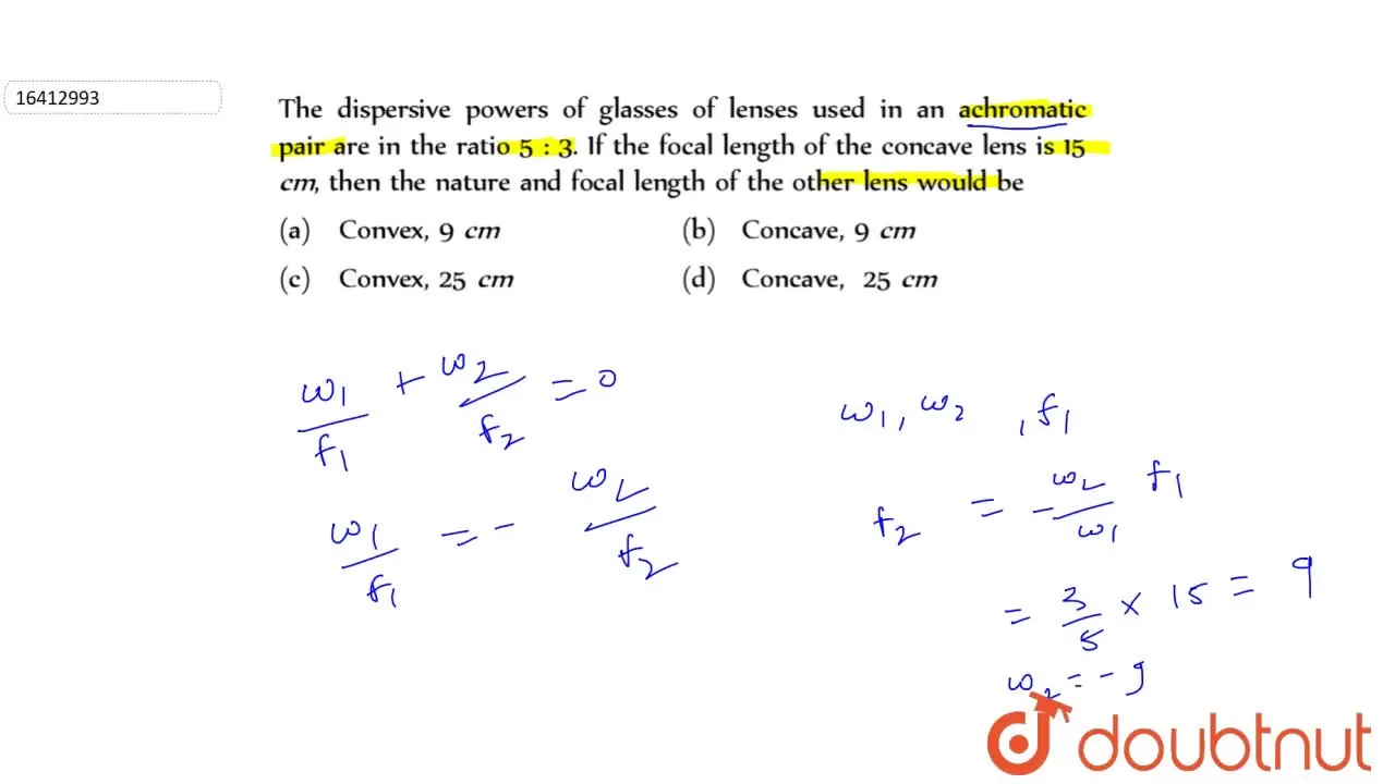 The dispersive powers of glasses of lenses used in an achromatic pair
