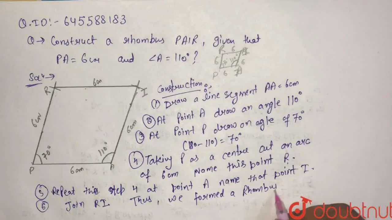 Solved: PROCEDURE: 1. Draw a rhombus that is not necessary a square , Since  a rhombus is also a pa [geometry]