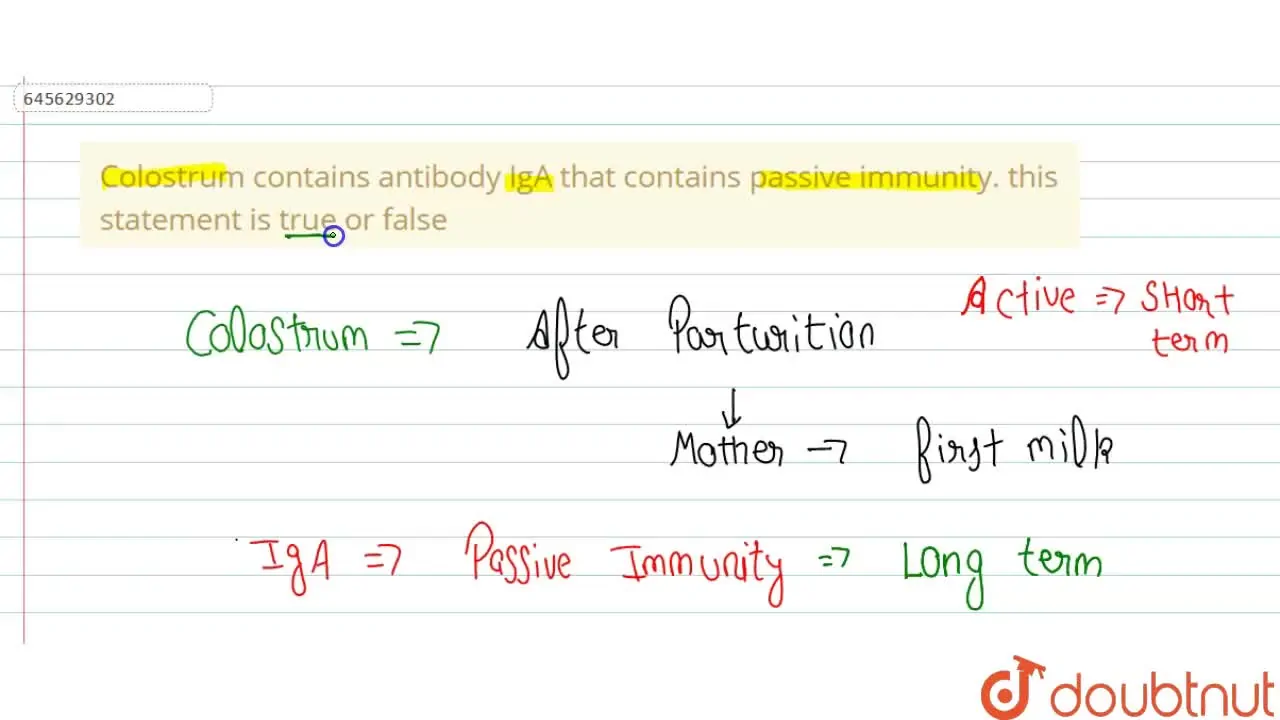 [Punjabi Solution] Colostrum contains antibody IgA that contains passi
