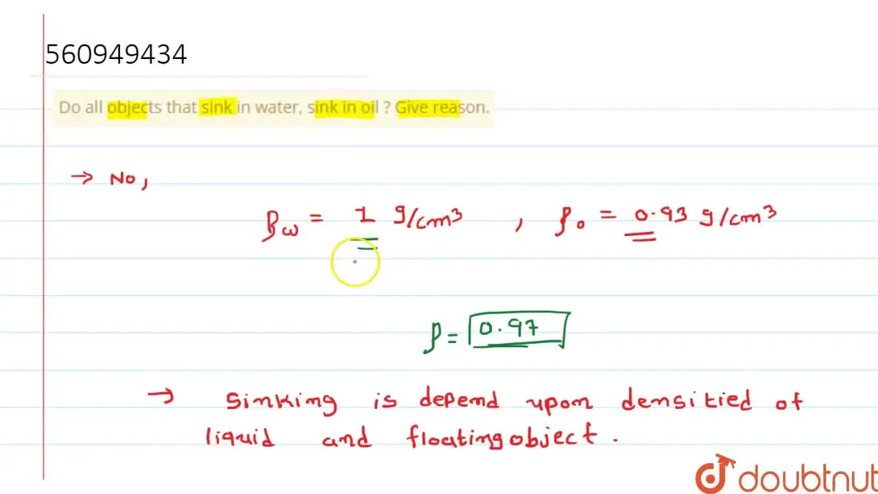 [Gujrati] Do all objects that sink in water, sink in oil ? Give reason