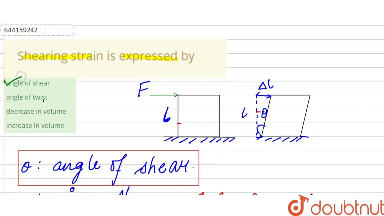 [Bengali] Shearing strain is expressed by