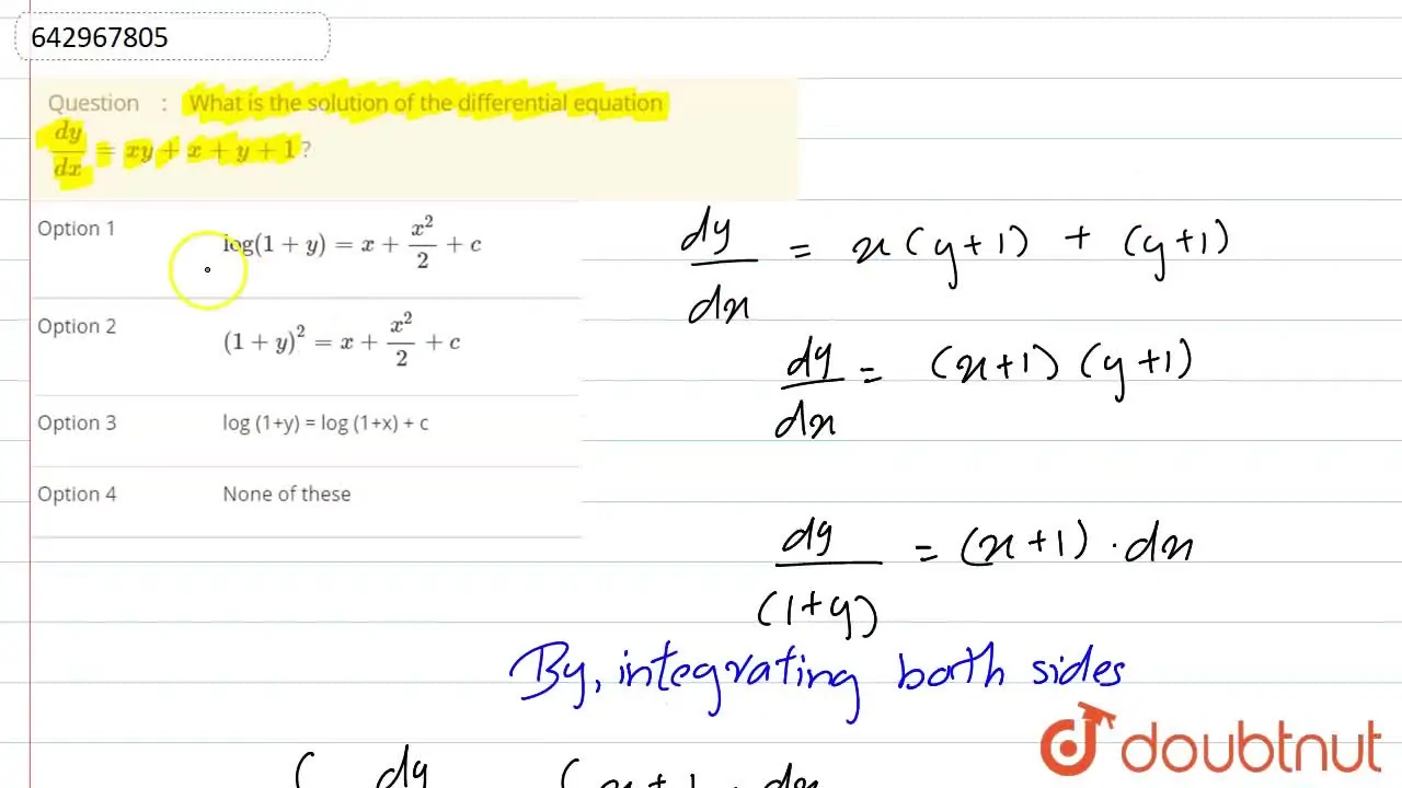 [Marathi] What is the solution of the differential equation (dy)/(dx