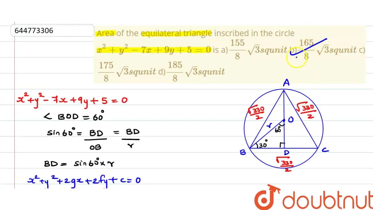 [Malayalam] Area of the equilateral triangle inscribed in the circle x