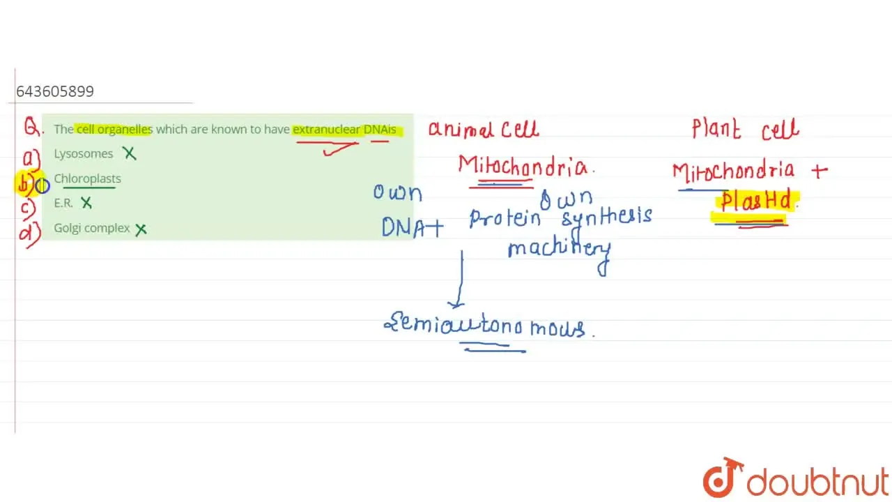 [Marathi Solution] The cell organelles which are known to have extranu