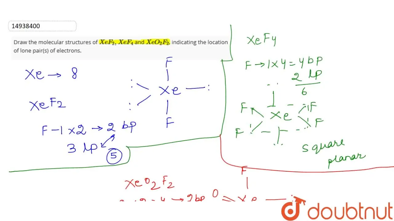 Draw the molecular structures of XeF(2), XeF(4) and XeO(2)F(2), indica