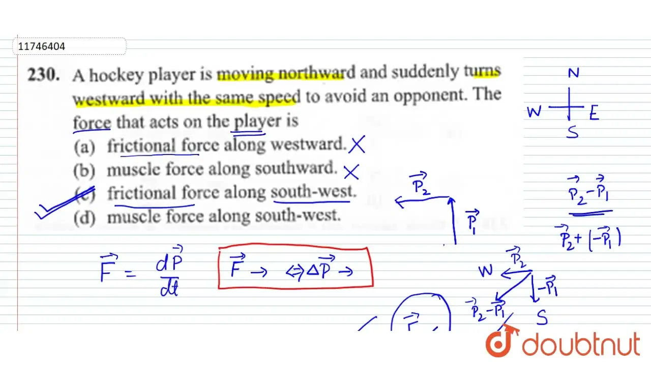 A hockey player is moving northward and suddenly turns westward with t