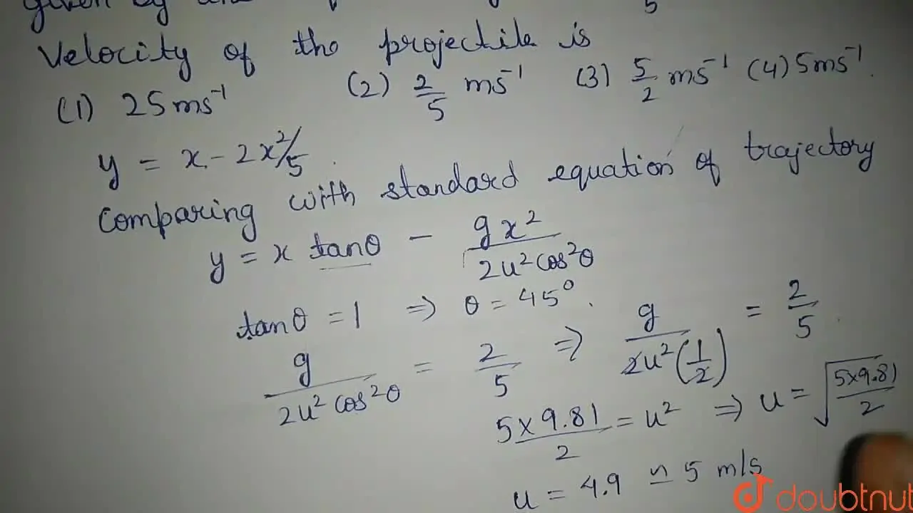 [Kannada] The trajectory of a projectile projected from origin is give