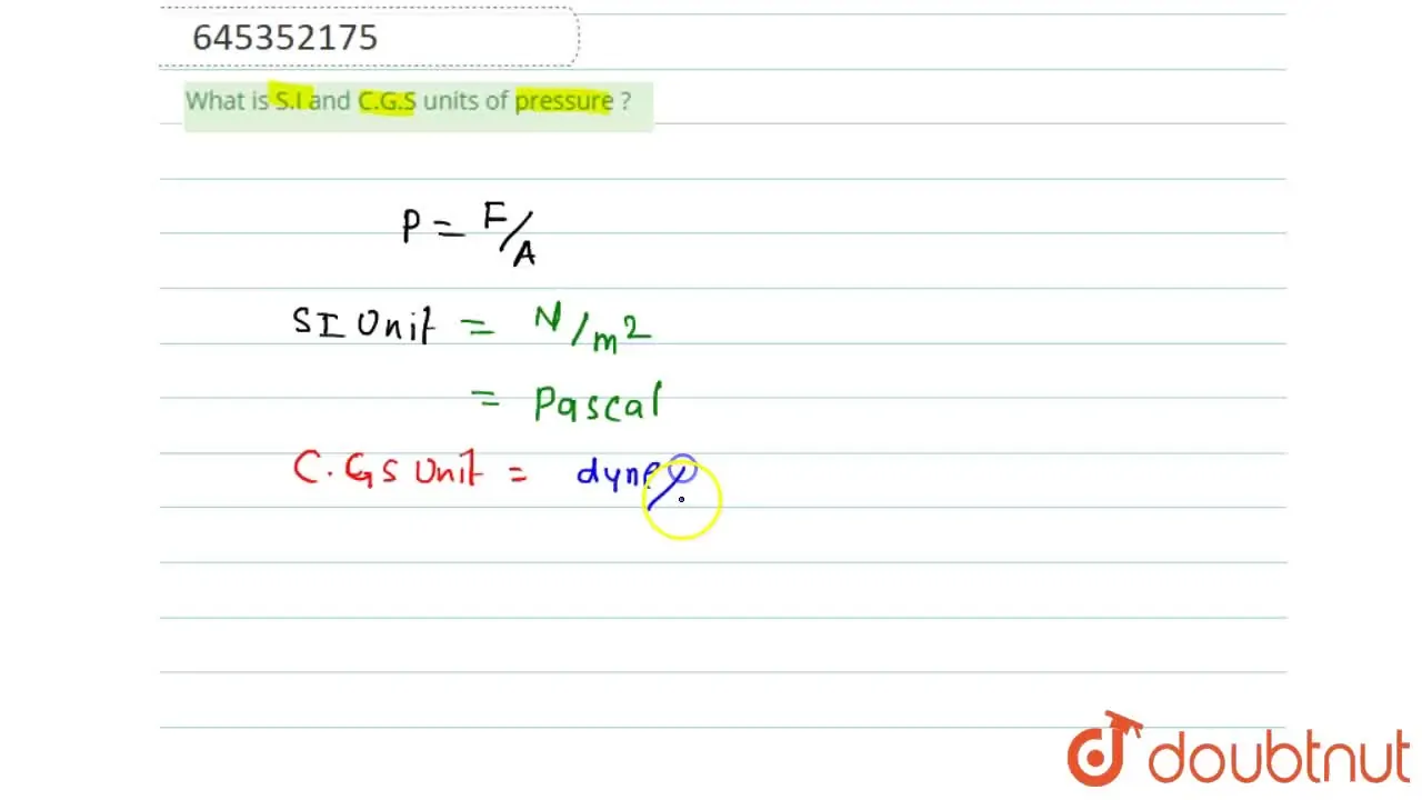 [Marathi] What is S.I and C.G.S units of pressure