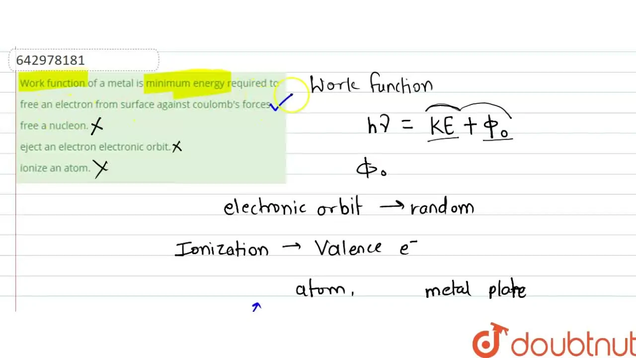 [Marathi] Work function of a metal is minimum energy required to