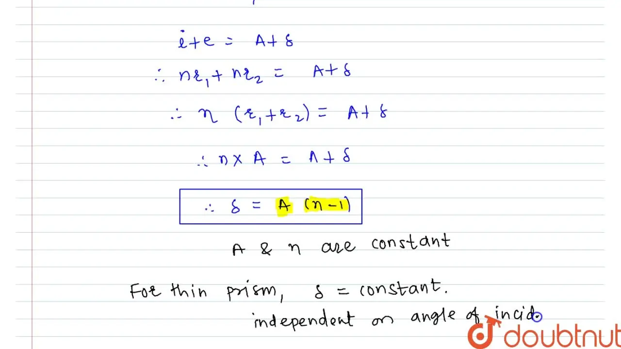[Marathi] Derive an expression for thin prism.