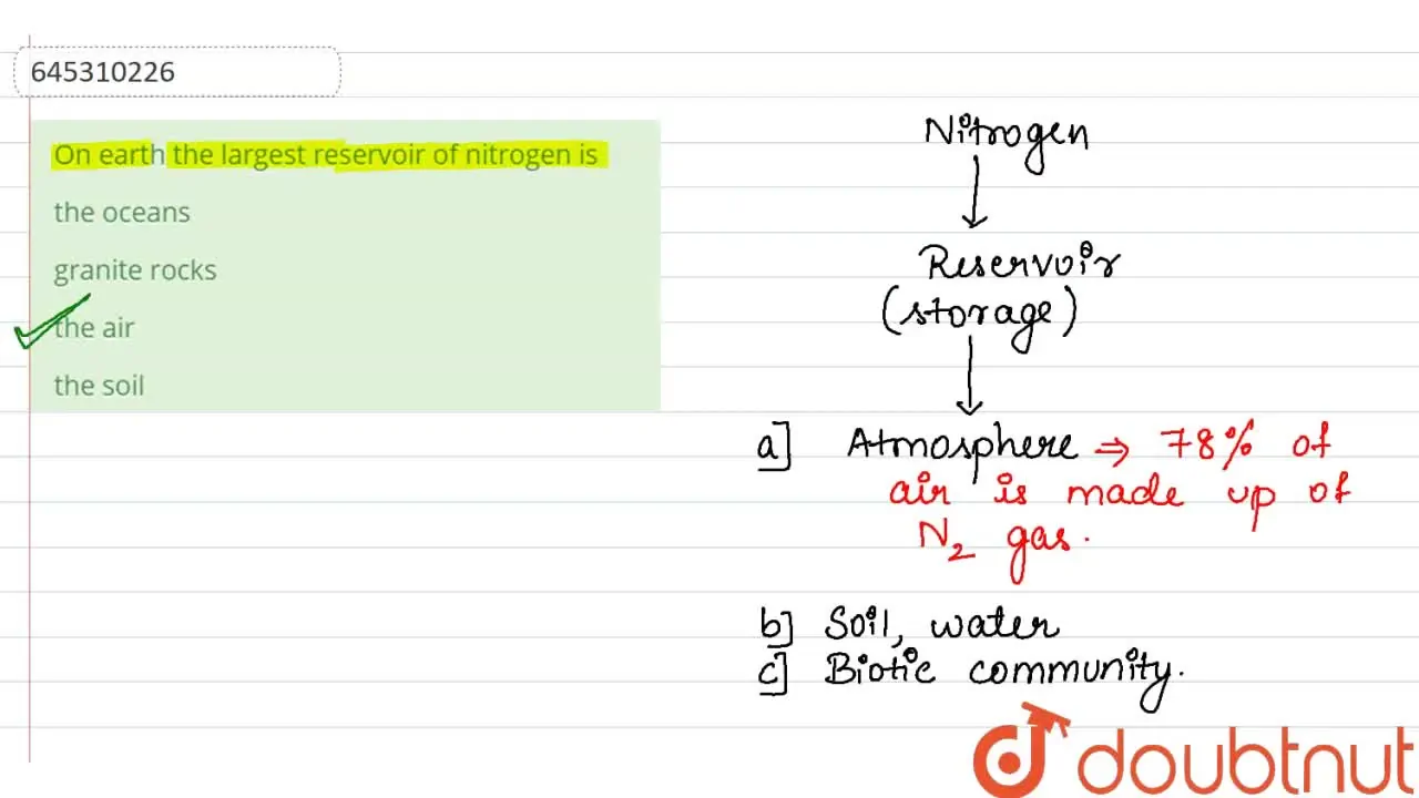 [Kannada Solution] On earth the largest reservoir of nitrogen is