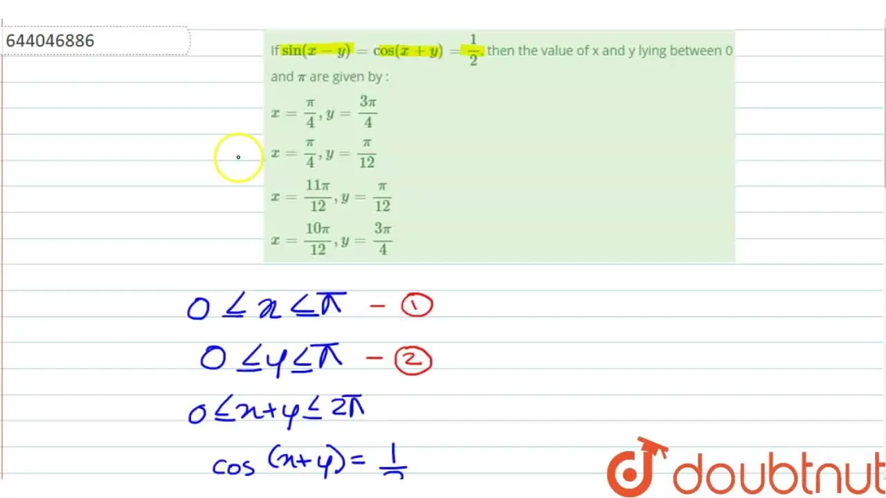 Bengali If Sin x y cos x y 1 2 Then The Value Of X And Y Lying Be bengali-if-sin-x-y-cos-x-y-1-2-then-the-value-of-x-and-y-lying-be