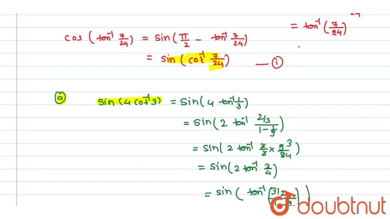 [Gujrati] cos(2 tan^(-1)(1/7))equals: a.