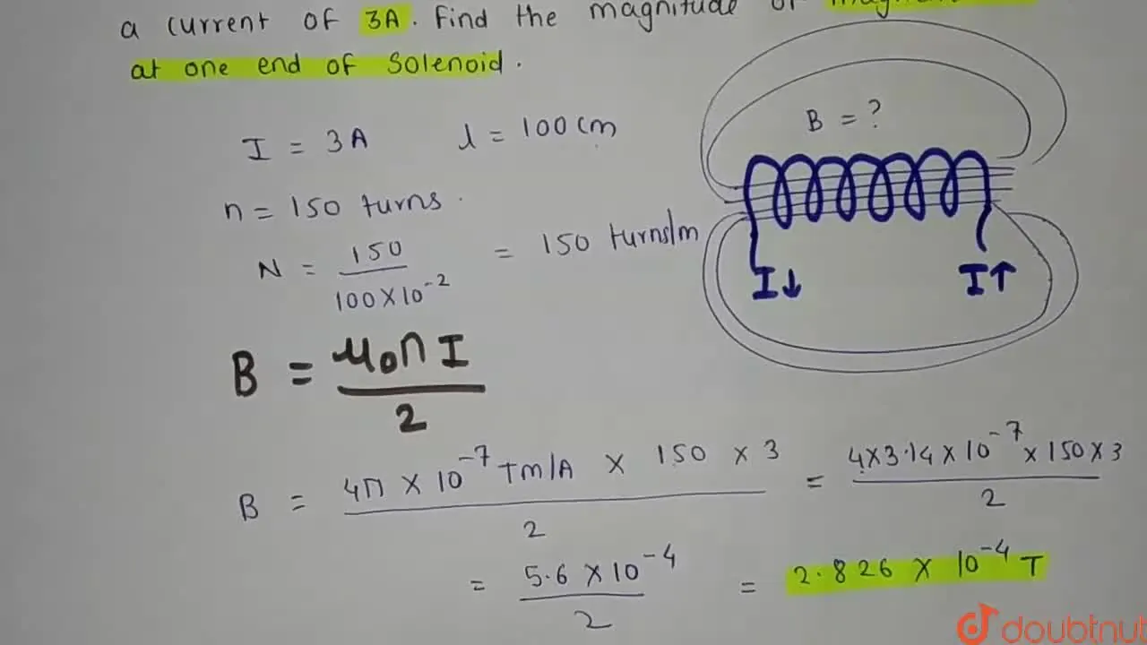 [Marathi] A solenoid of length 100 cm having 150 turns carries a curre
