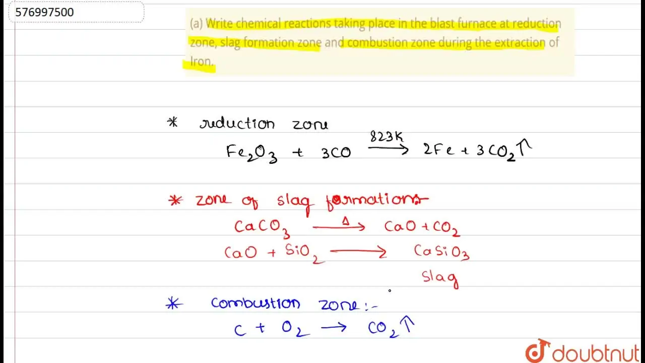 [Kannada] (a) Write chemical reactions taking place in the blast furna