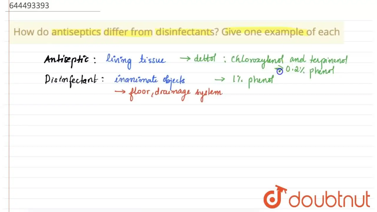 [Malayalam] How do antiseptics differ from disinfectants? Give one exa